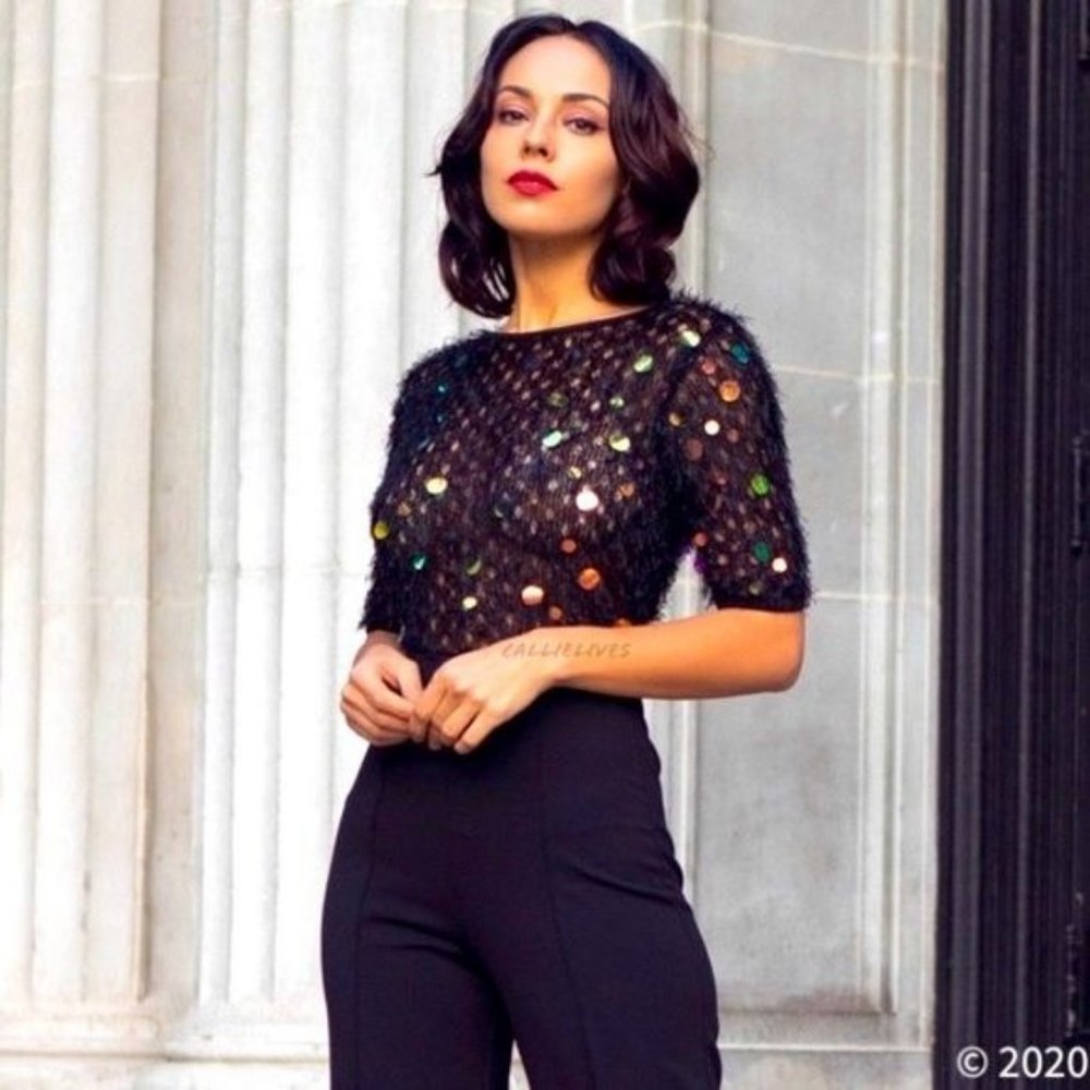 Callie Coin: Feathered Sequin Furry Knit Jumpsuit S M L - Picture 7 of 17